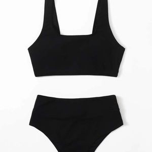 Scoop neck high waisted bikini swimsuit